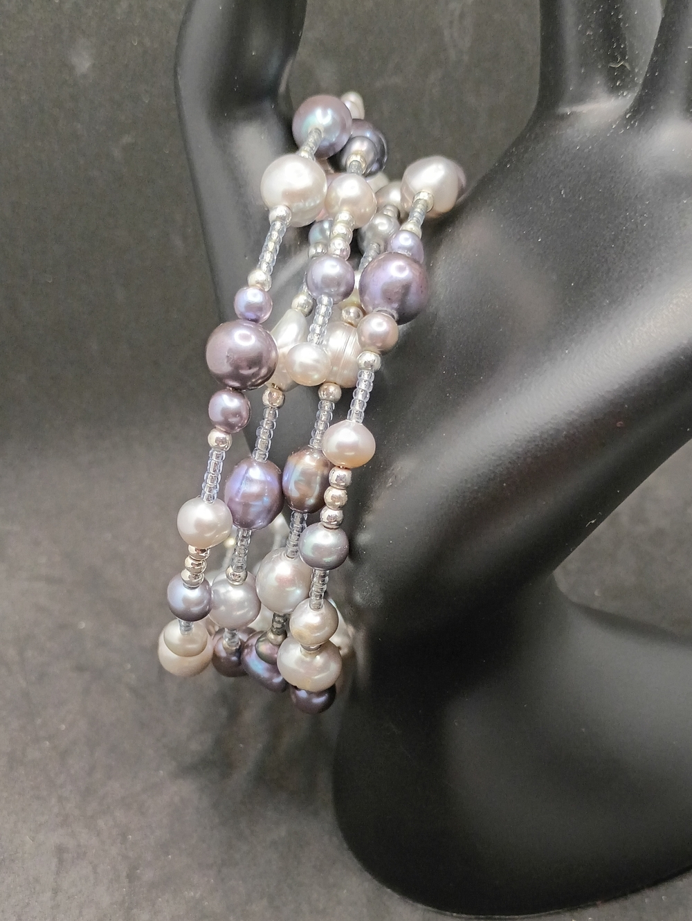 Multi-Strand Faux Pearl Bracelet - Lavender and Silver Tones